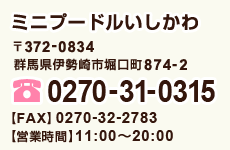 ミニプードルいしかわ　TEL:0270-31-0315